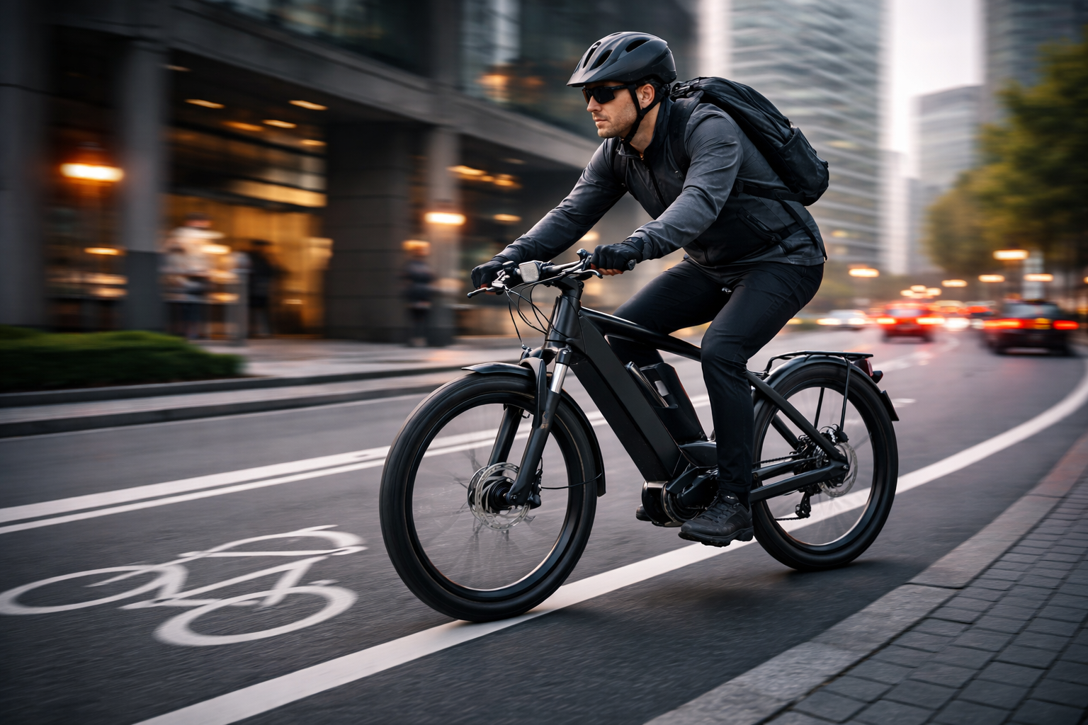 Speedpedelecrijder onderweg in de stad
